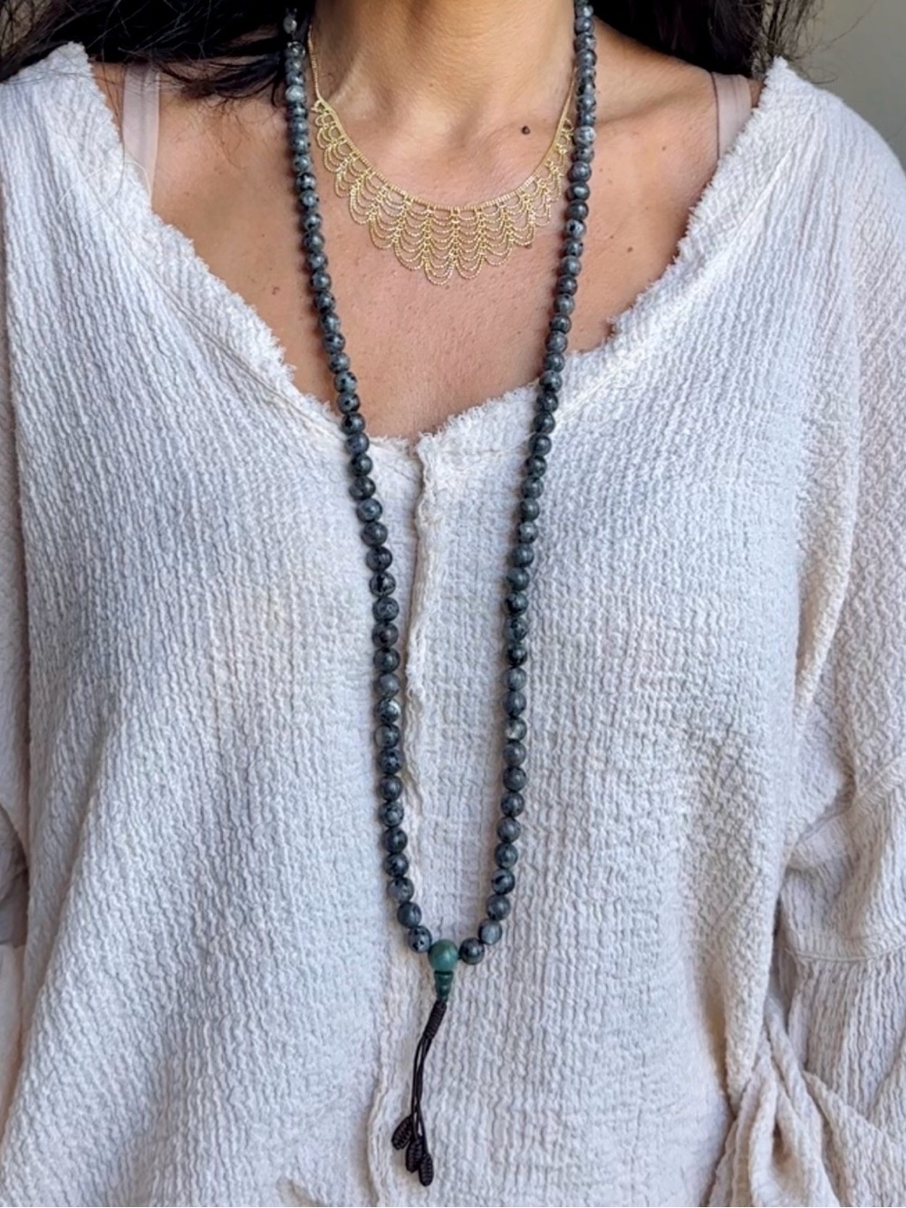 *Genuine Natural Labradorite Gemstone Mala Prayer Beads Necklace 108